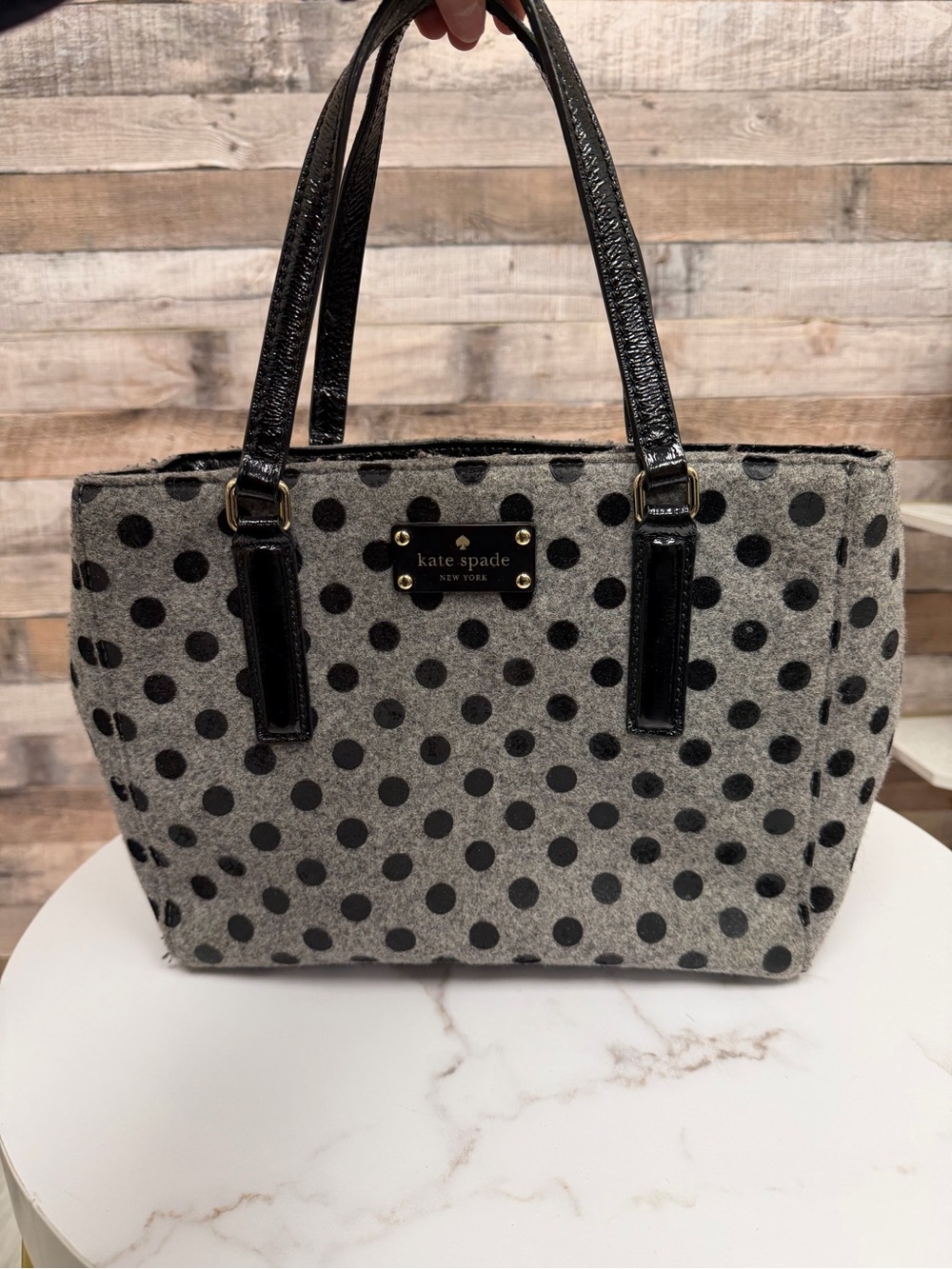 kate spade gray with polka dots tote bag